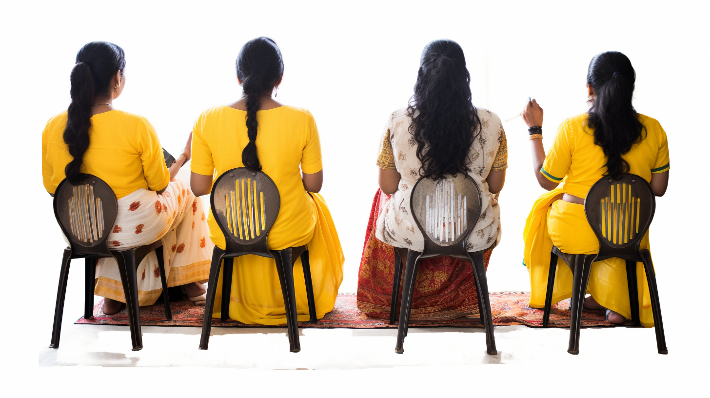 Group of Indian Women Sitting on Yellow Chairs