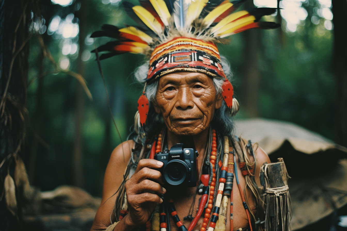 Indigenous man with colorful quartz