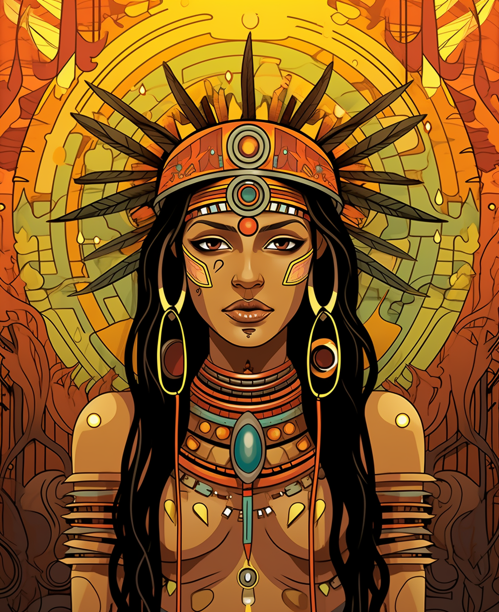 Native goddess cartoon low detail