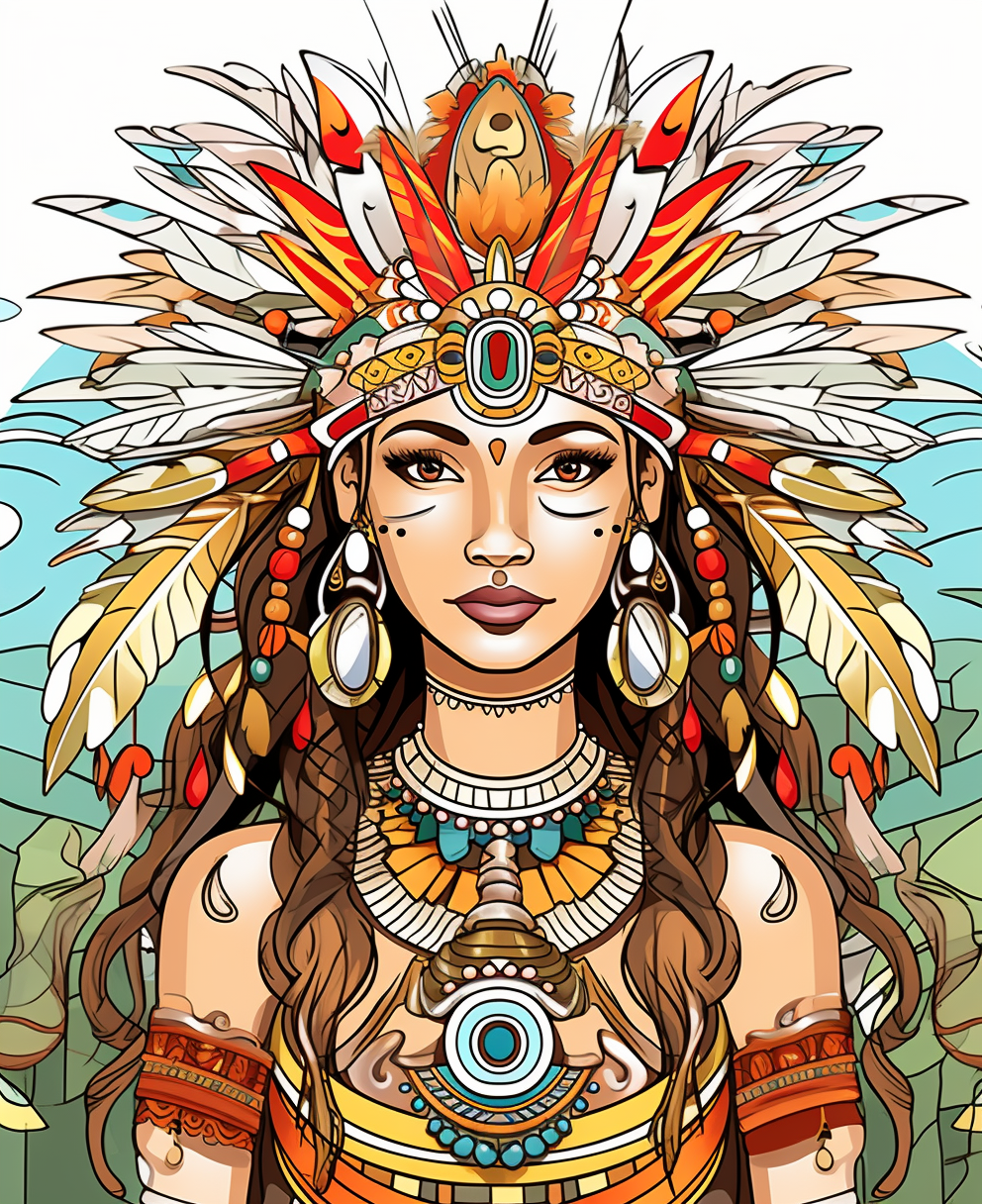 Indigenous Native Goddess Cartoon