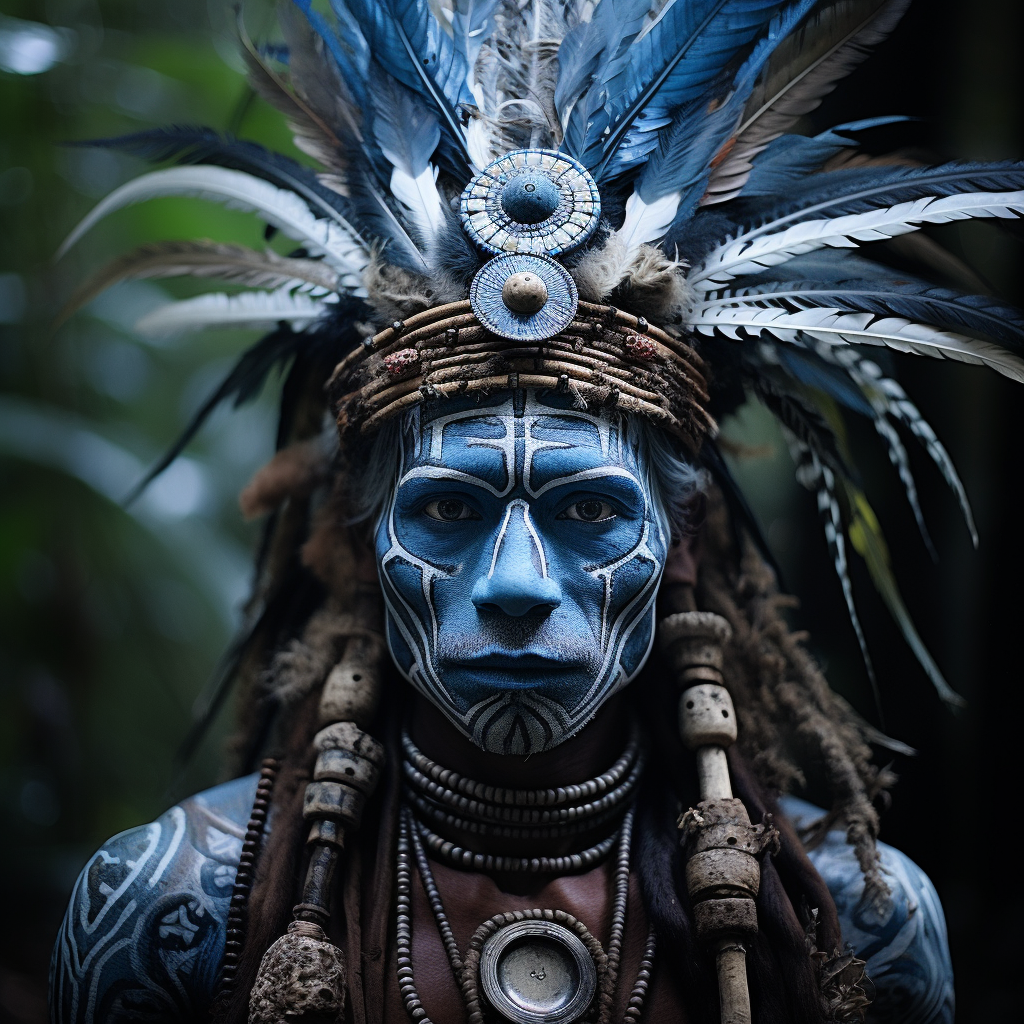 Arawak shaman burning sage in mystic jungle