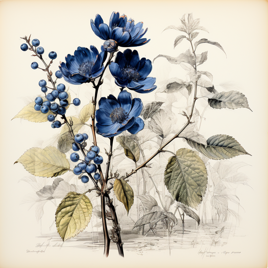 Indigo plant on vintage paper