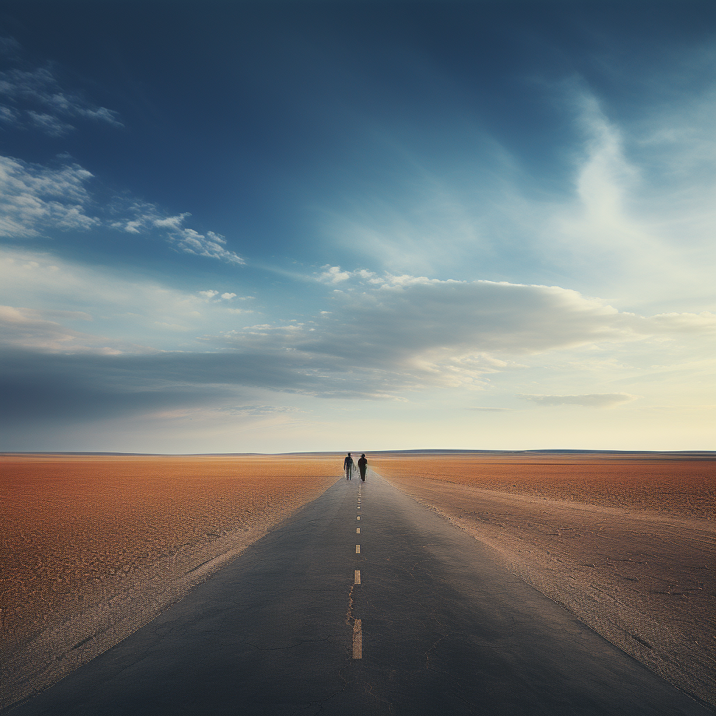 individuals walking on endless road