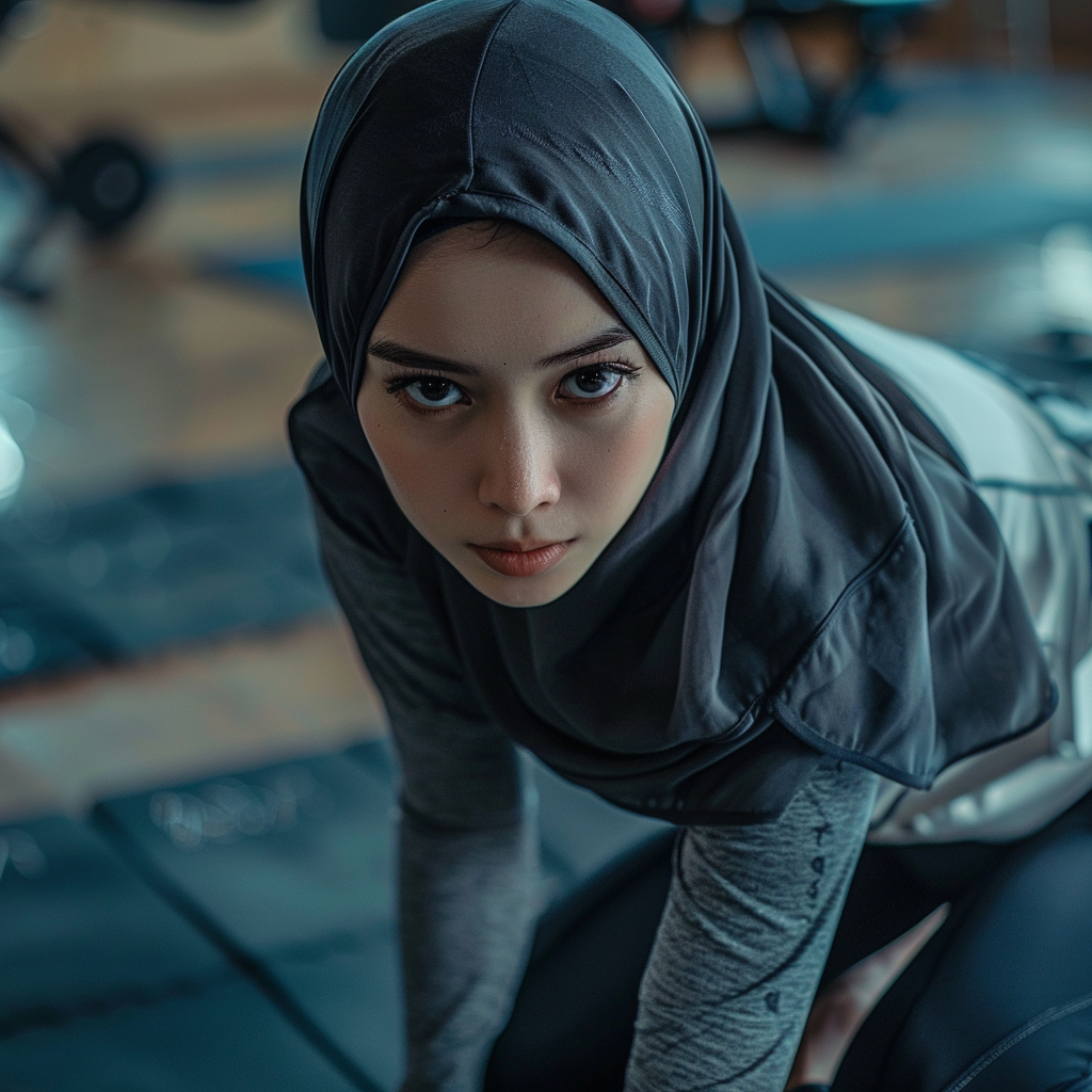 Indonesia girl in modern hijab workout