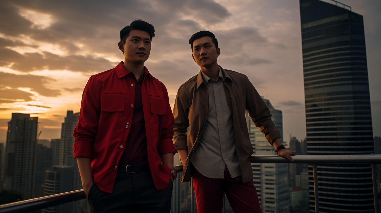 Two Young Indonesian Businessmen Posing on Rooftop