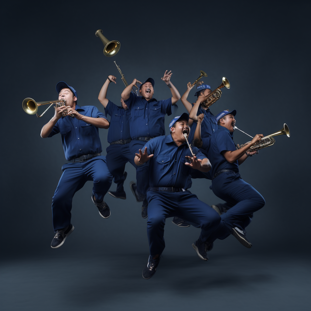 Indonesian delivery guys celebrating new year with trumpet