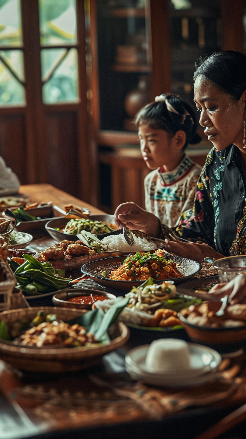 Indonesian family enjoying a tasty meal together