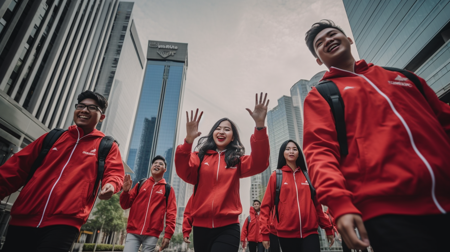 Group of Young Indonesians Walking Confidently