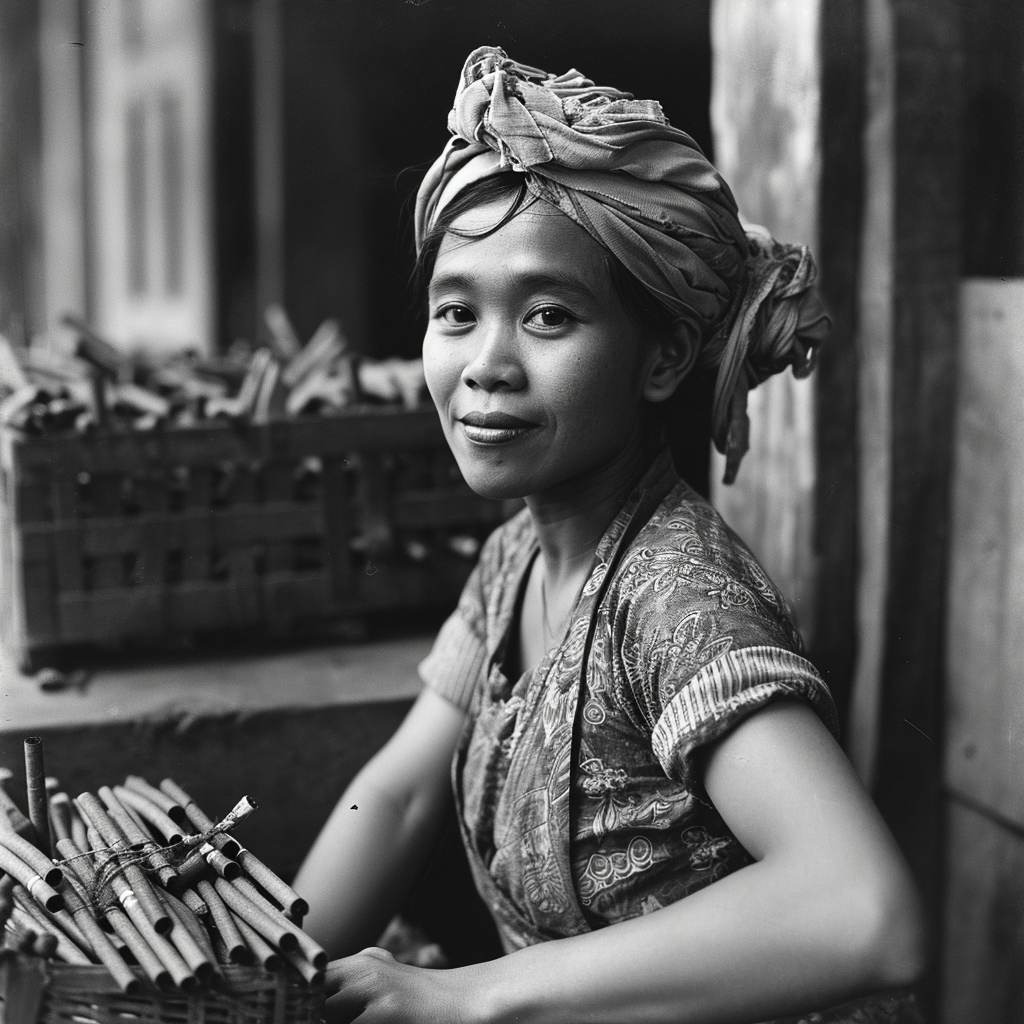 Indonesian woman in cigarette industry, vintage photo