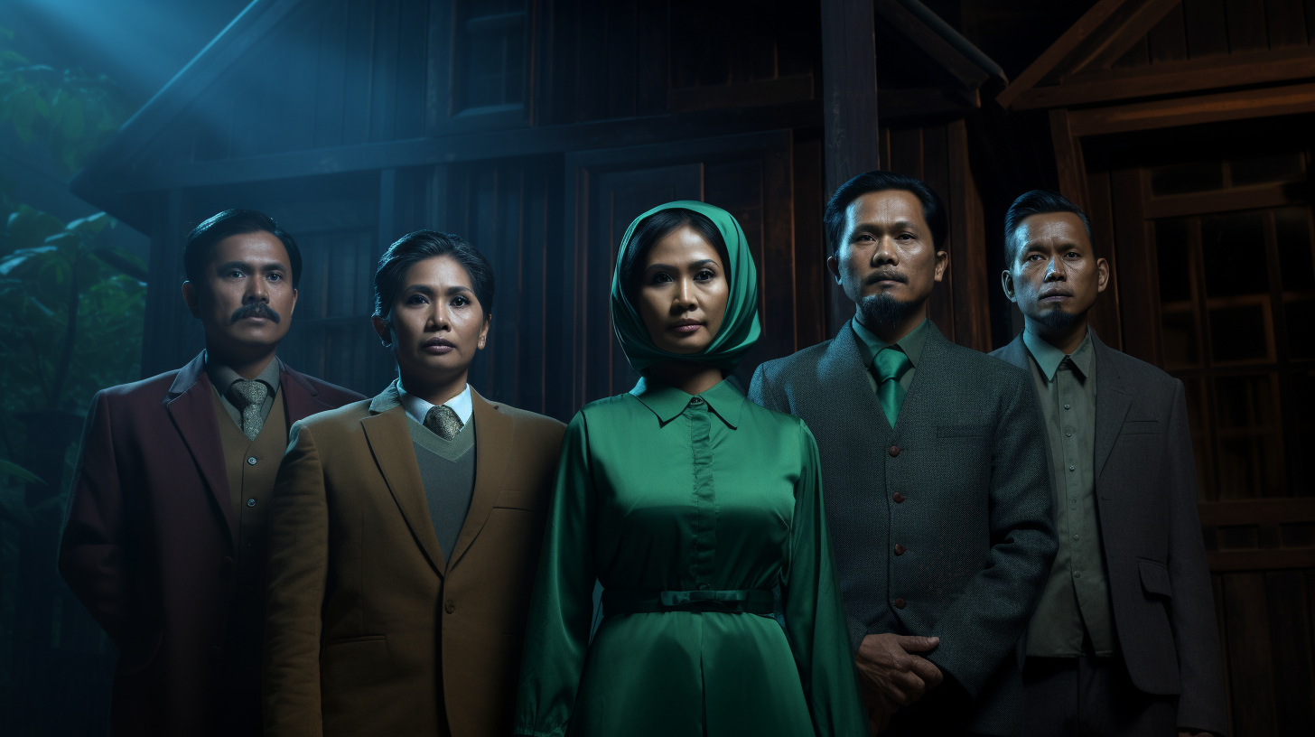 Indonesian Woman and Men in Green Fashion