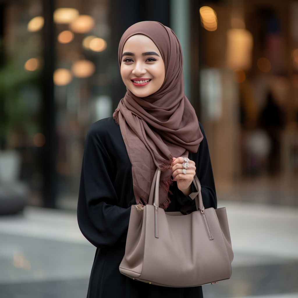 Smiling Indonesian Woman with Shopping Bag