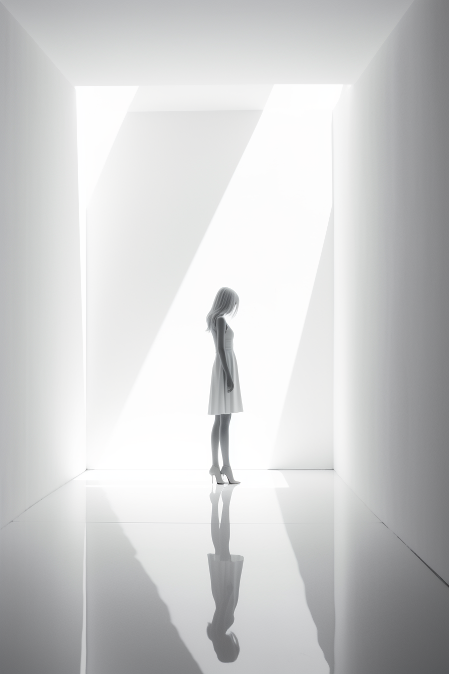 Beautiful girl silhouette in modern indoor artistic photography