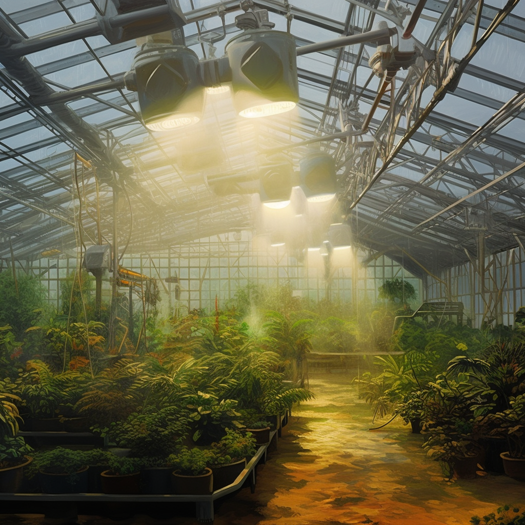 Indoor gardening equipment in a modern greenhouse