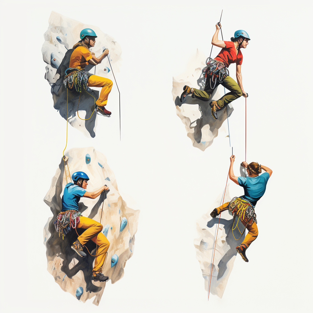 Four silhouettes of indoor rock climbers