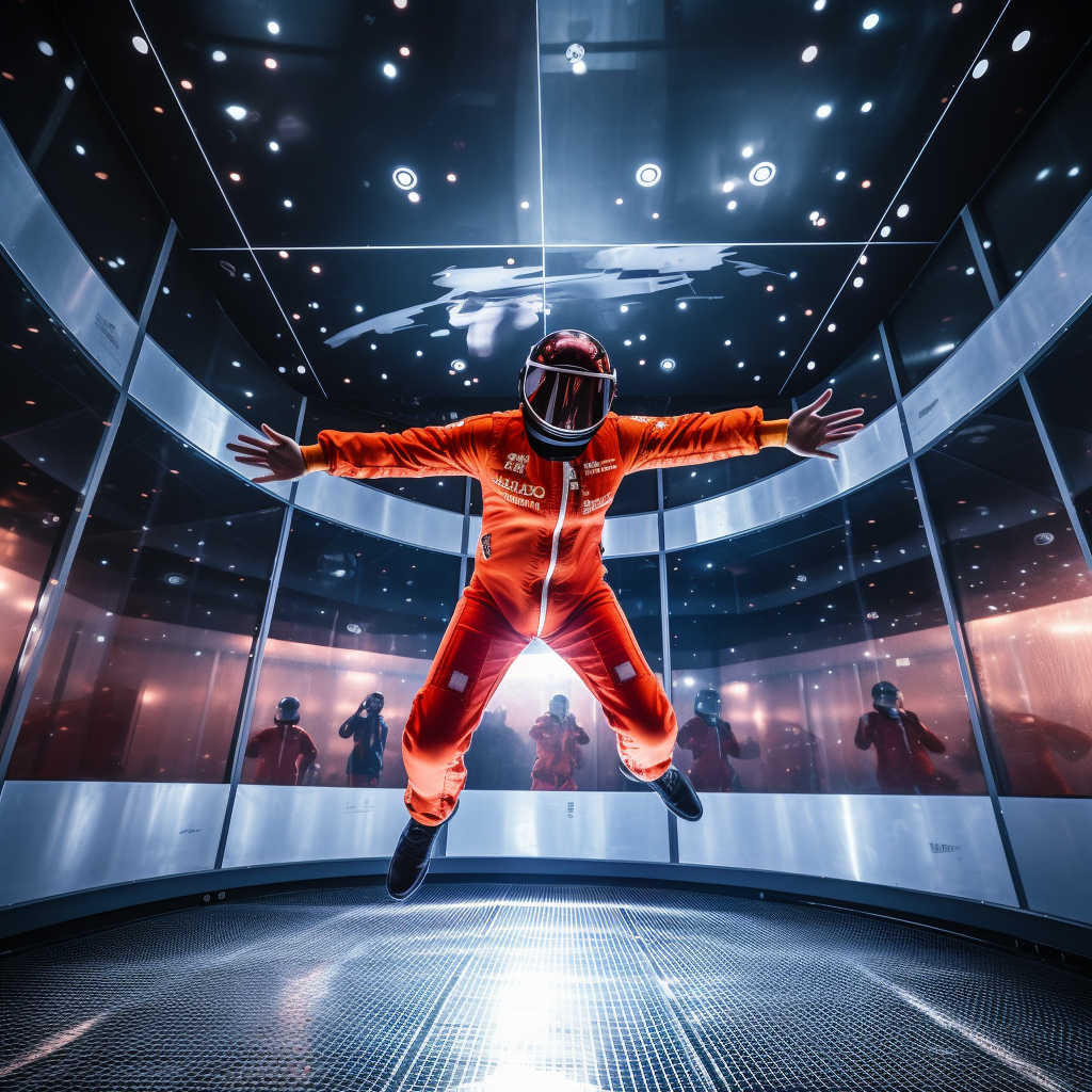 Indoor skydiving in space-themed environment