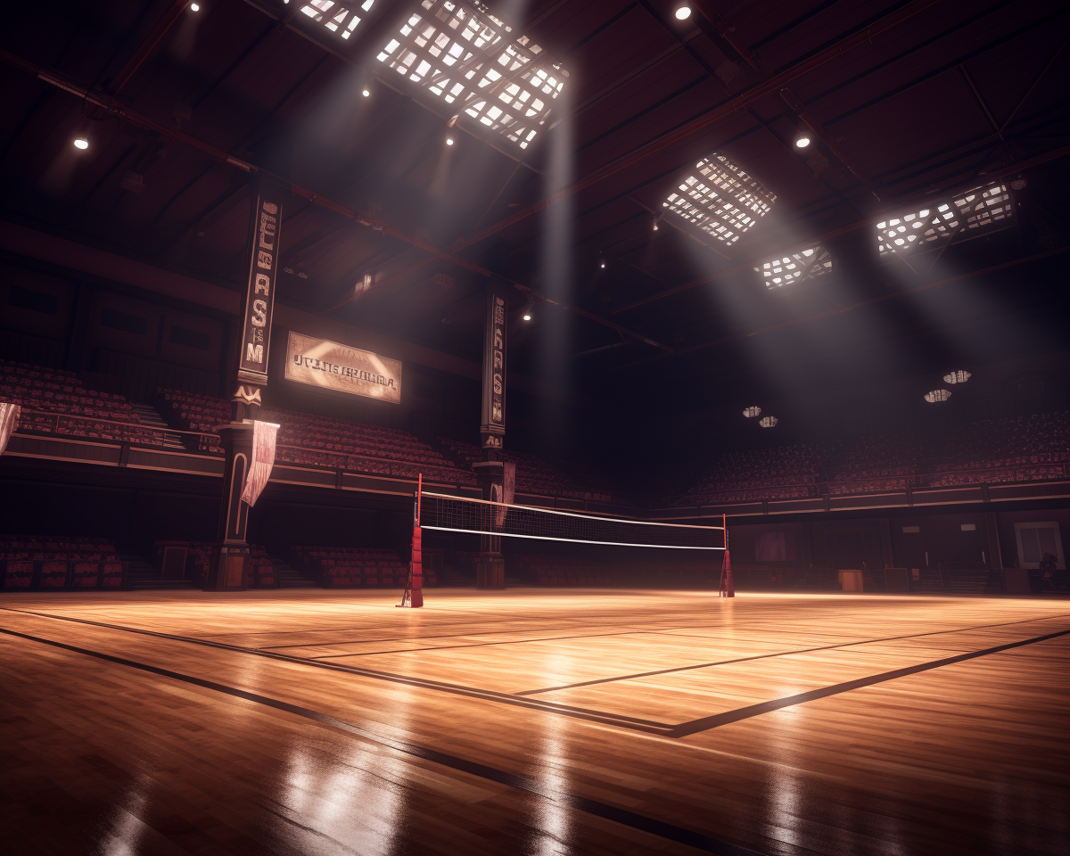 Detailed indoor volleyball court shot