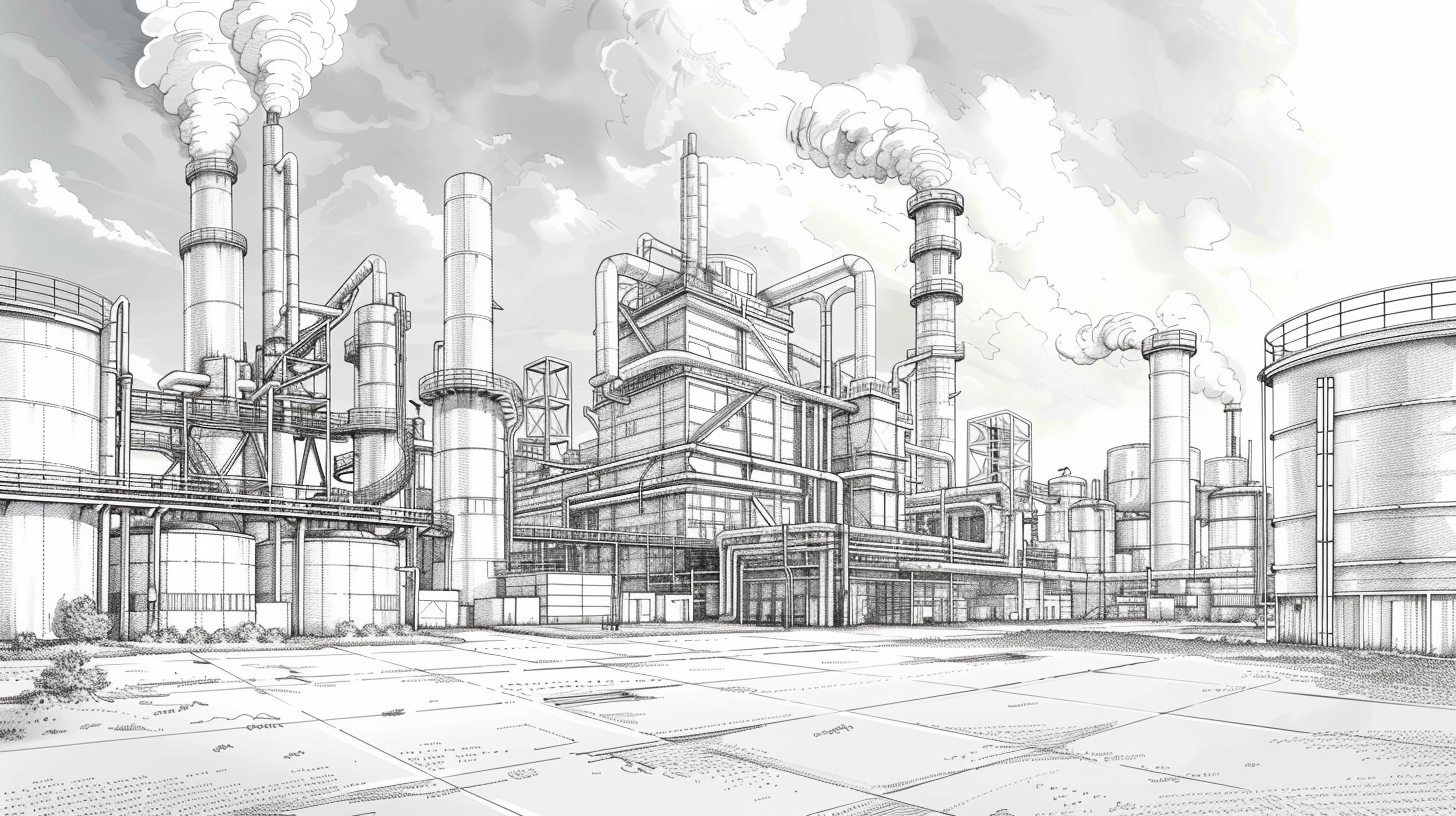 Industrial Area Sketch Black White