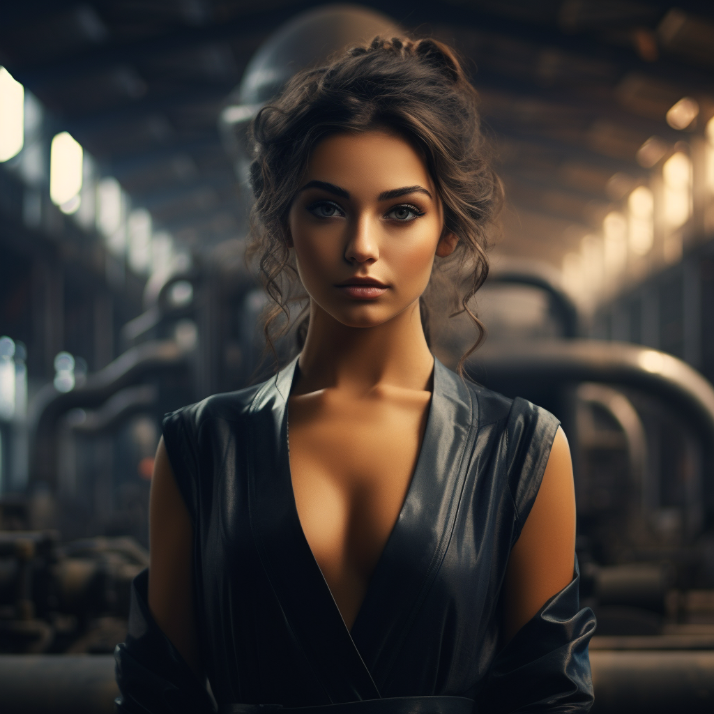 Beautiful female worker in industrial factory