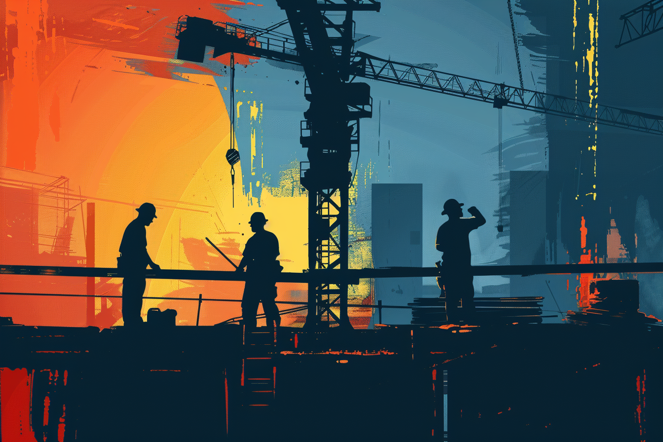 Silhouetted Construction Workers Vector Image