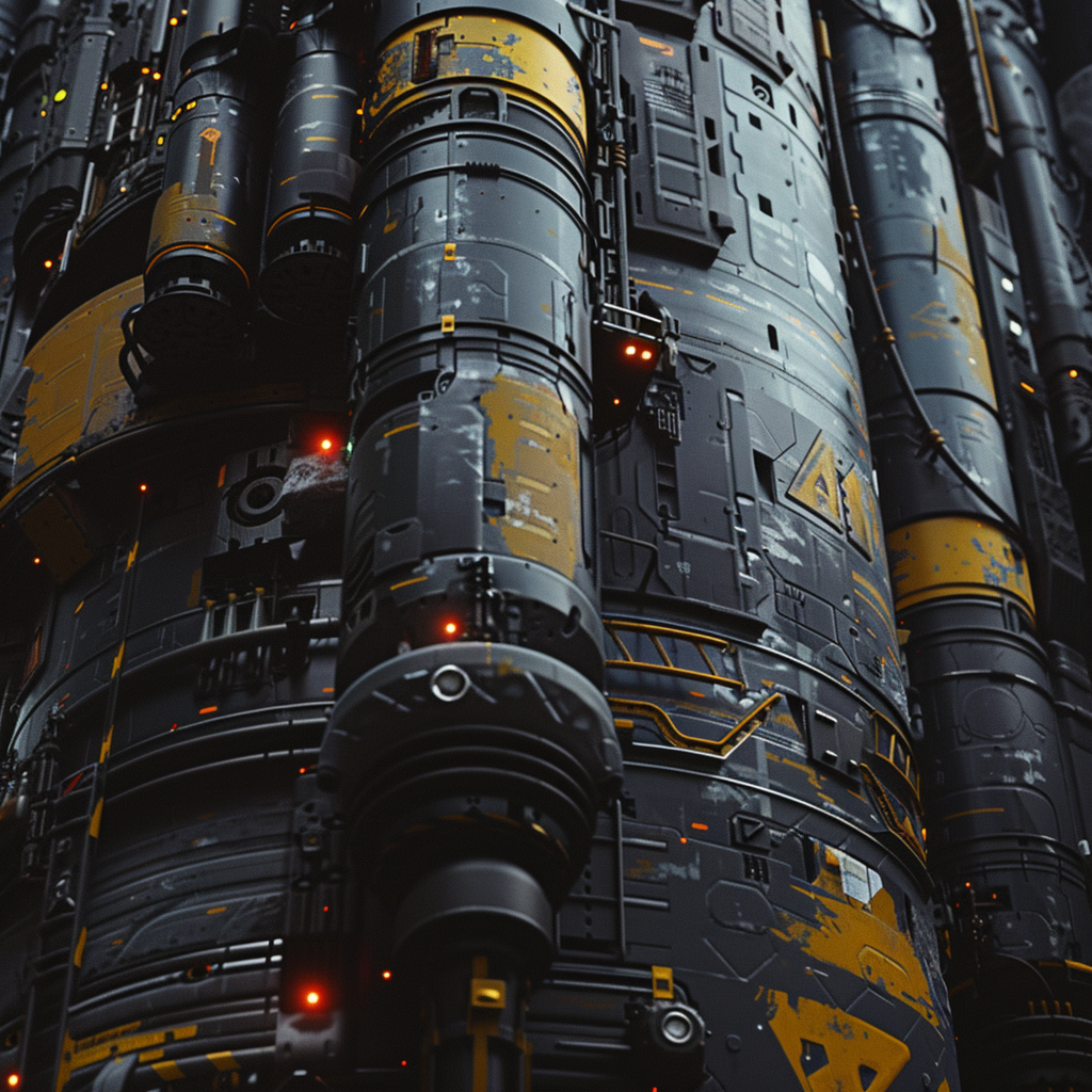 Closeup Industrial Spaceship Dark Yellow