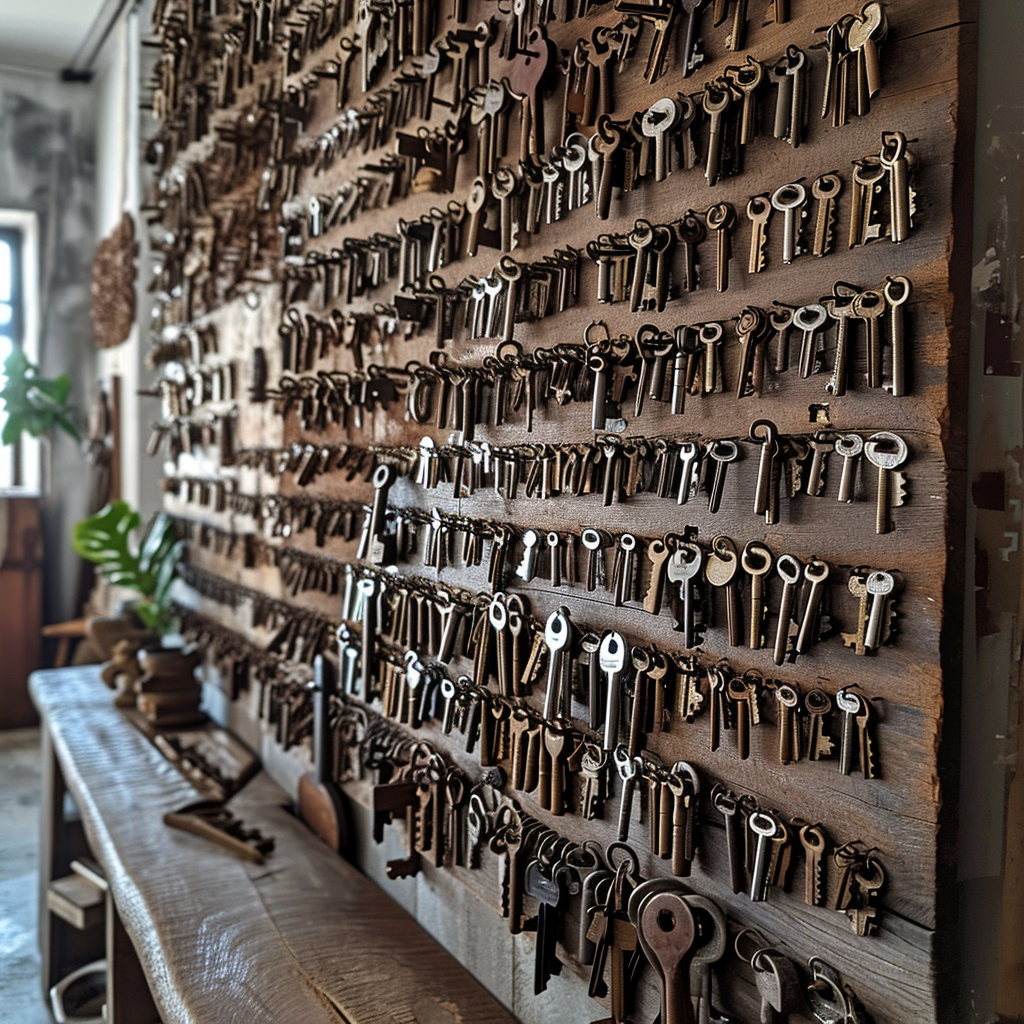 Industrial keys on a wall