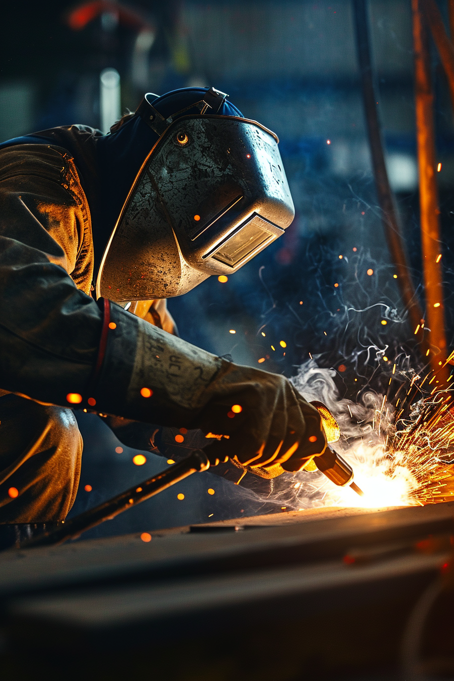 Industrial Welder with Torch Closeup