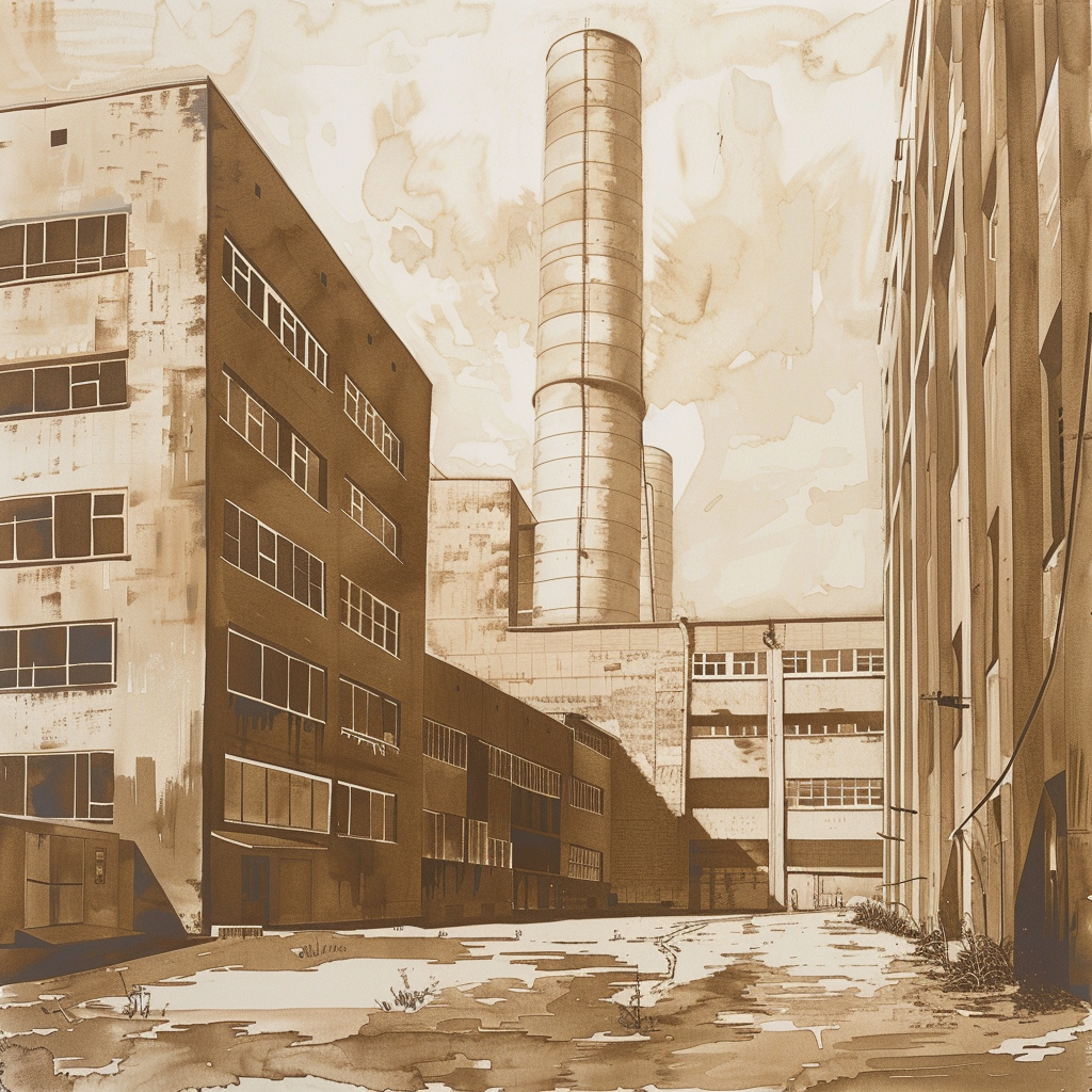 Sepia Tone Industrial Buildings Horizon