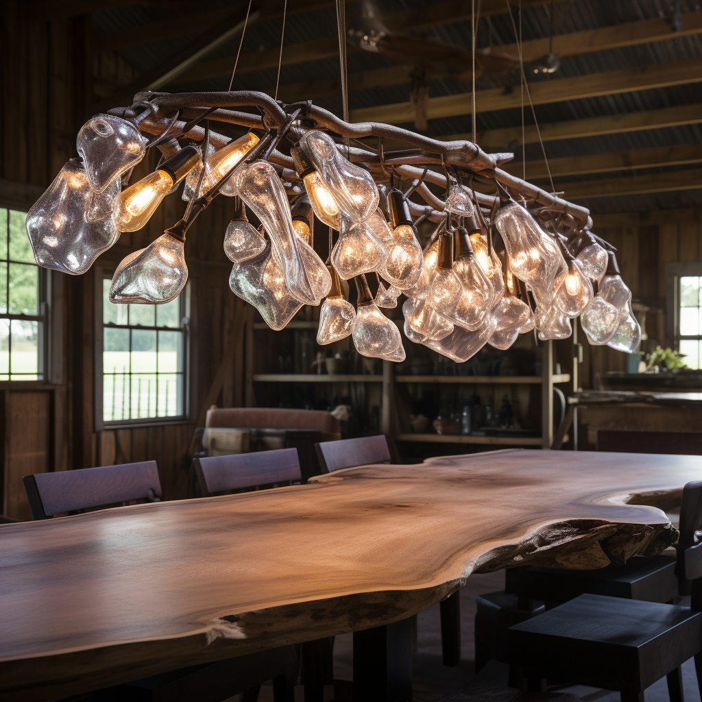 Industrial organic chandelier with crystal shape elements