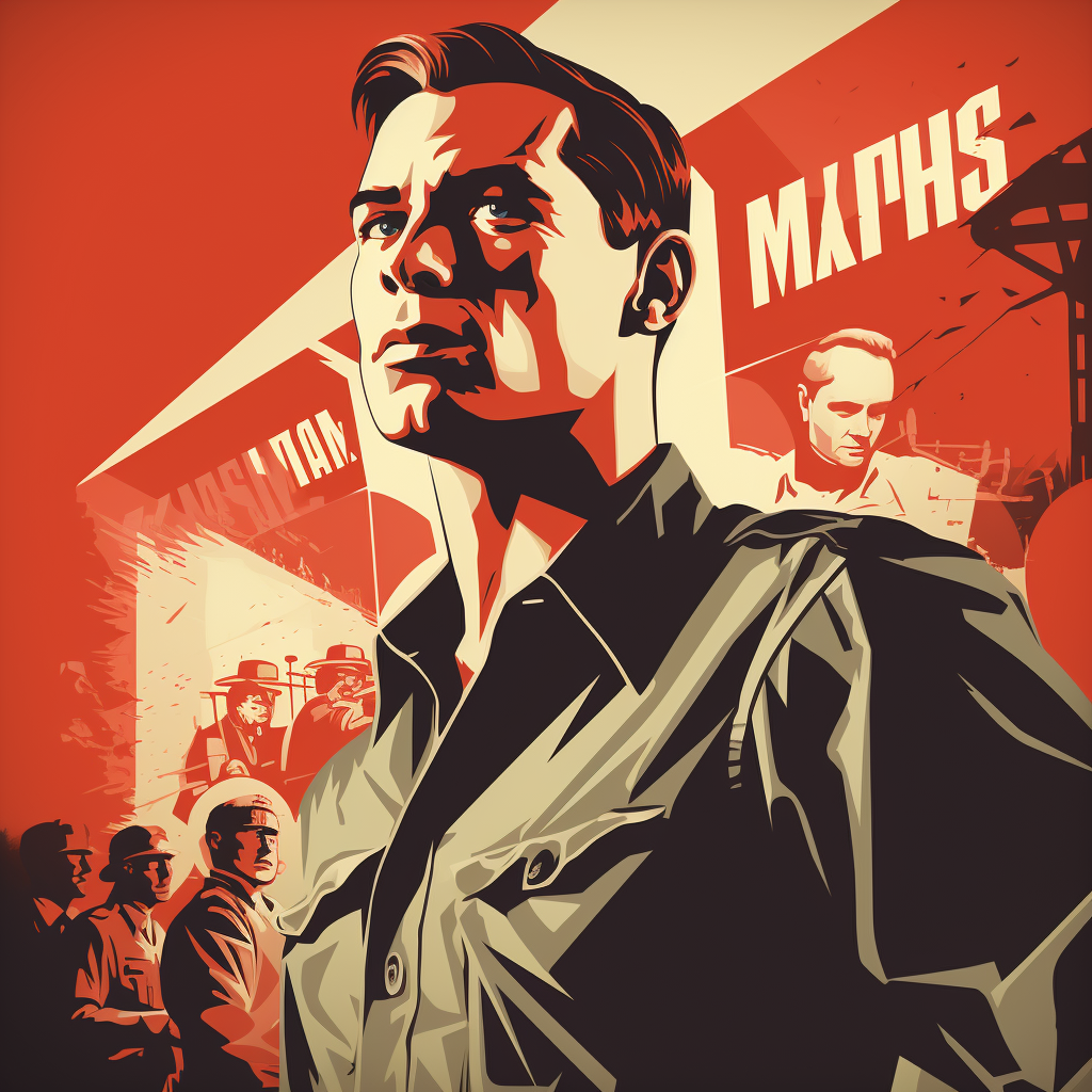 Propaganda poster with working-class men in 60s style