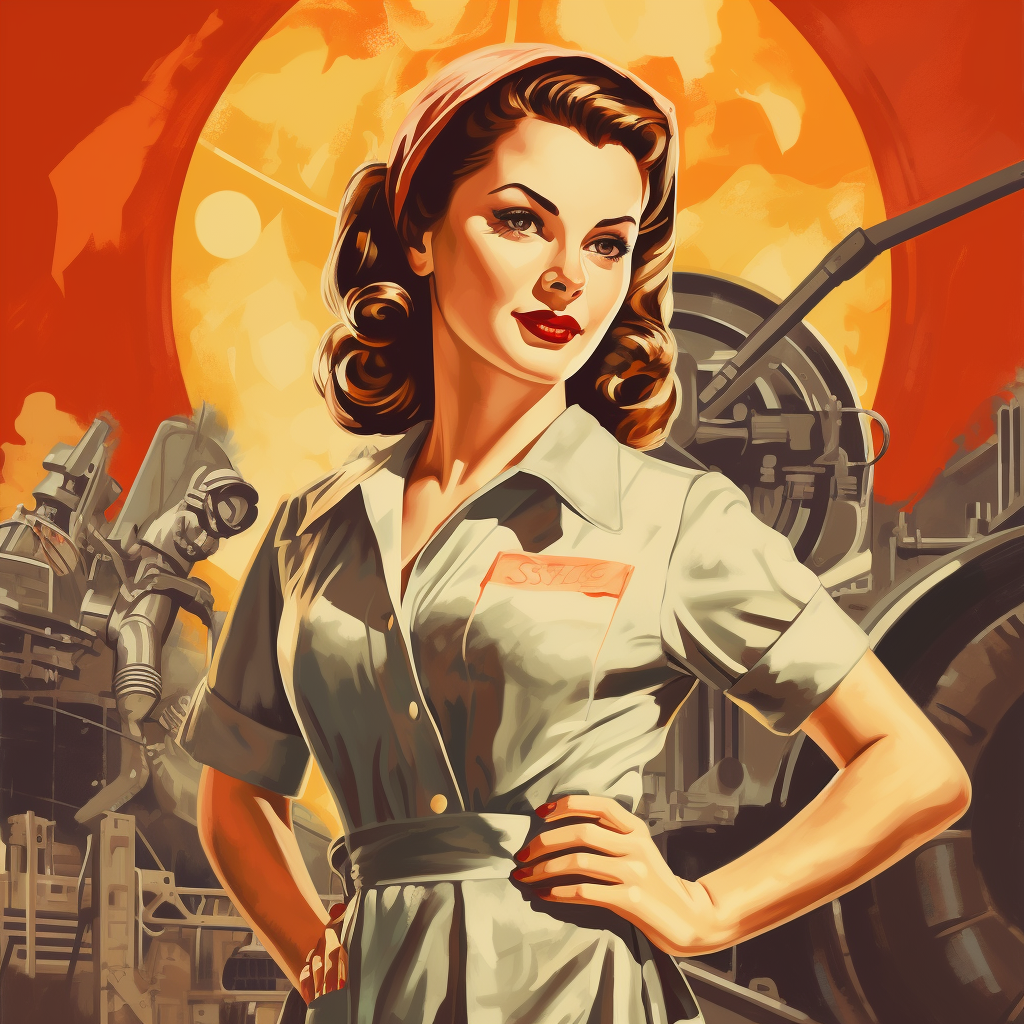 Female workers in industrial propaganda poster