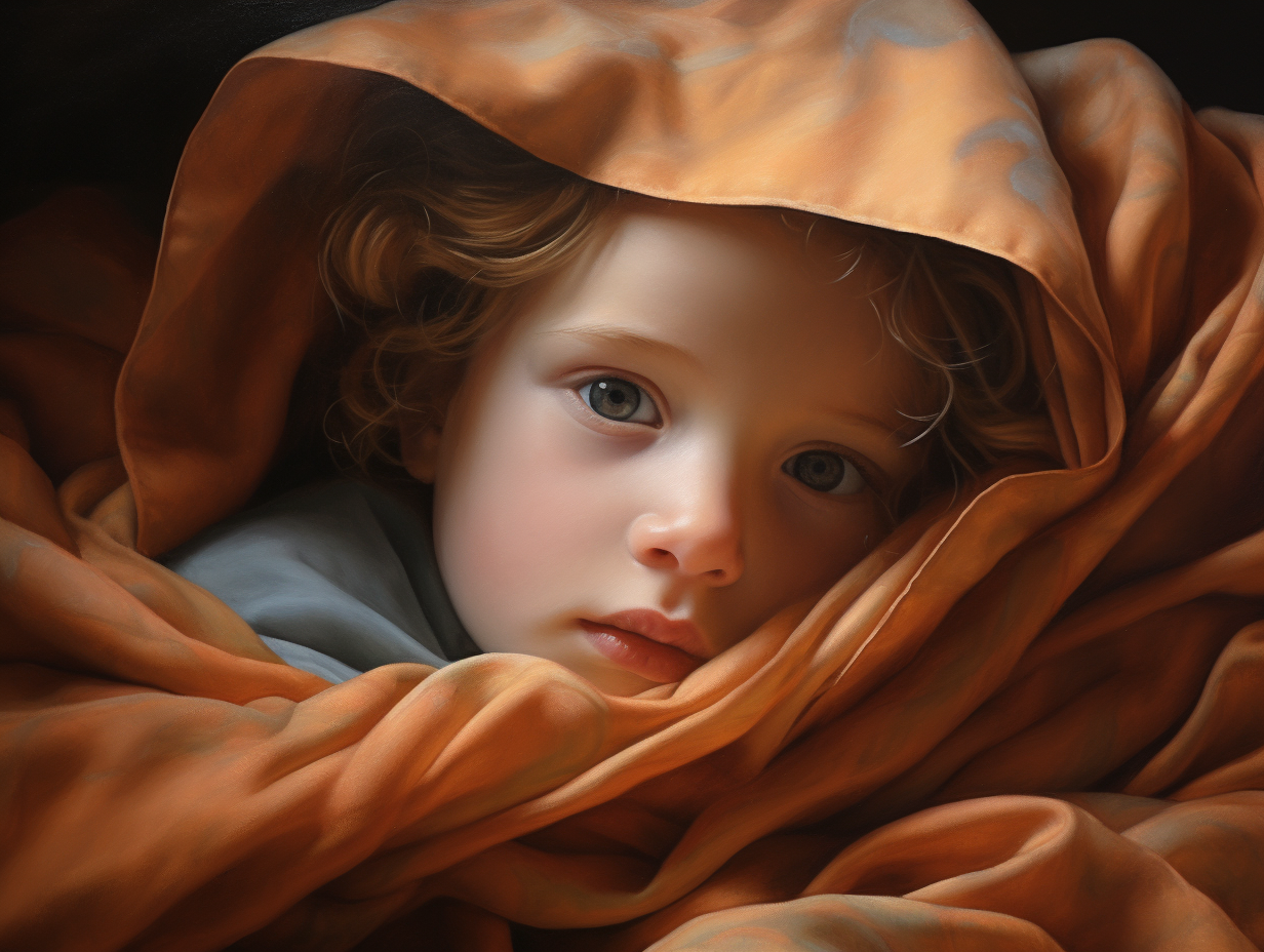 Adorable infant under warm blanket