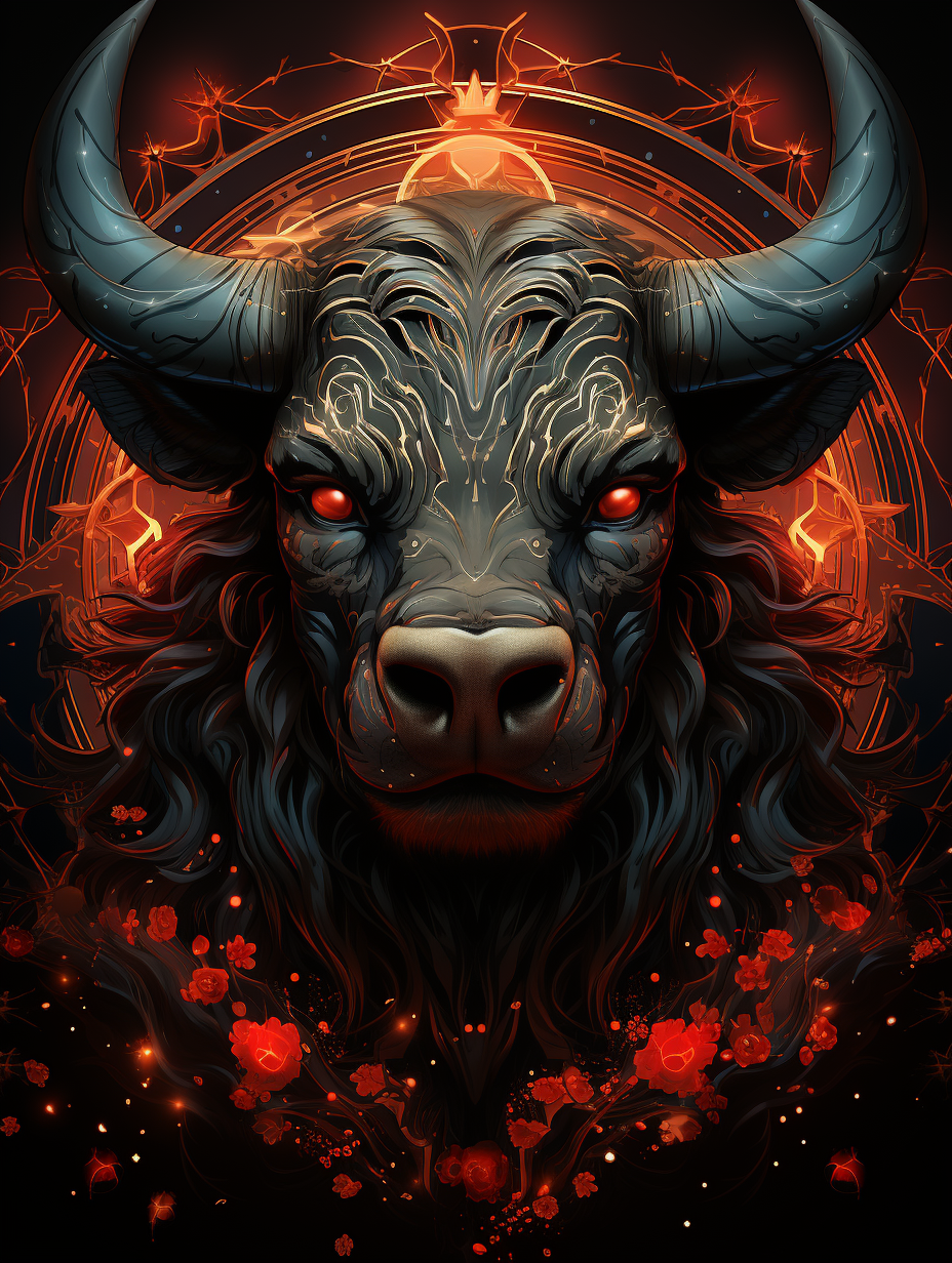 Vibrant infernal punk zodiac bull tattoo design