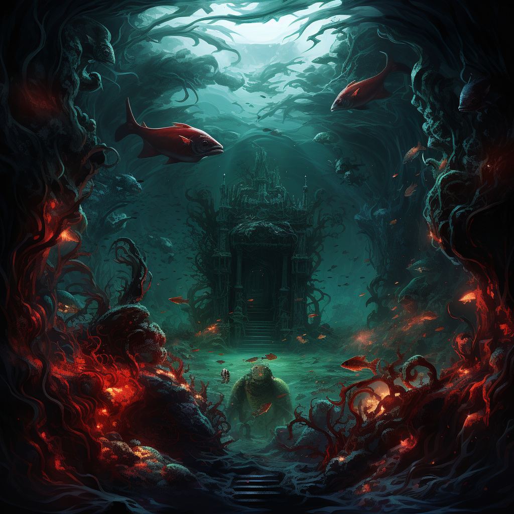 Mysterious infernal underwater scene