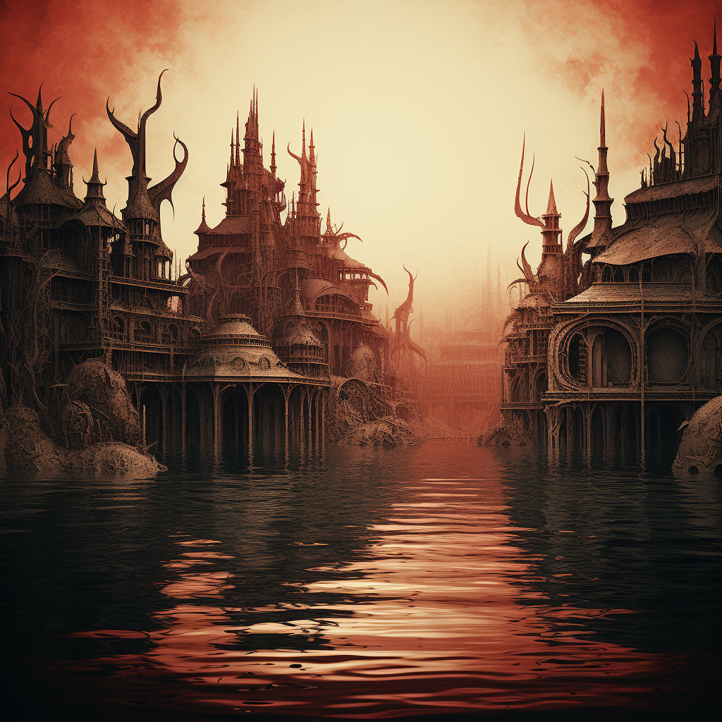 Mysterious infernal water world landscape