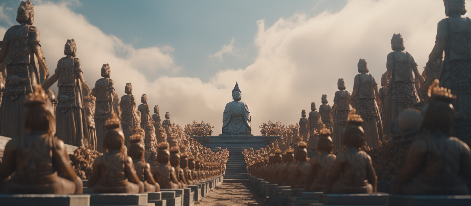 Vividly lined rows of real Buddhist gods