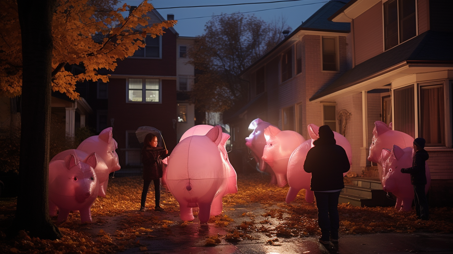 Inflatable pigs Halloween trick or treating