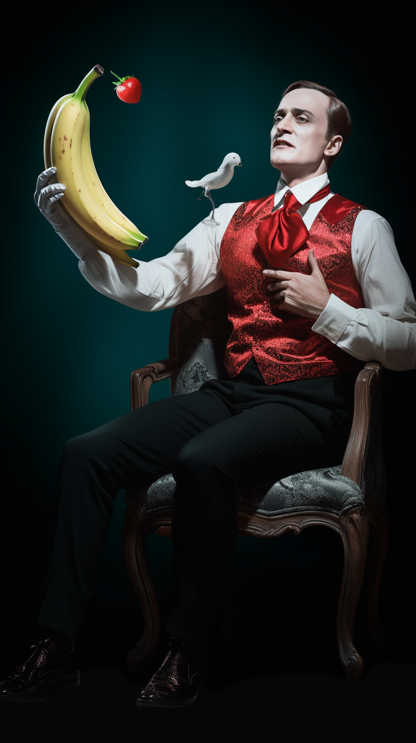 Man injecting arm with banana