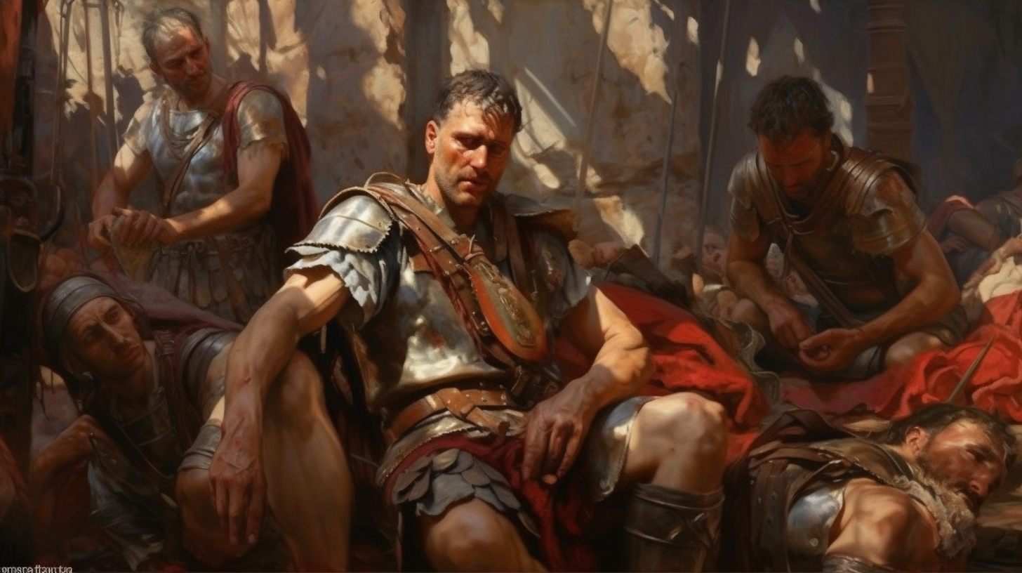 Injured Roman soldiers in pain