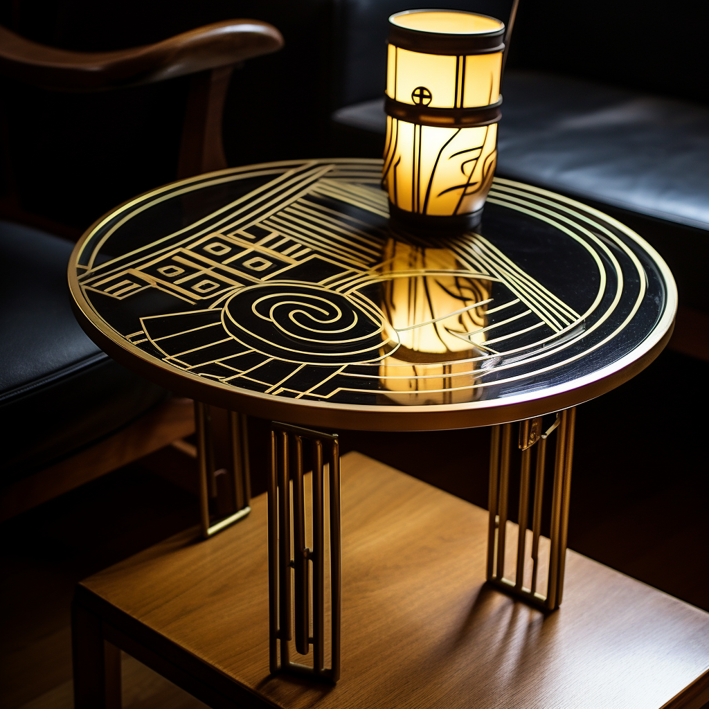 Art Deco Line Drawing on Brass Table