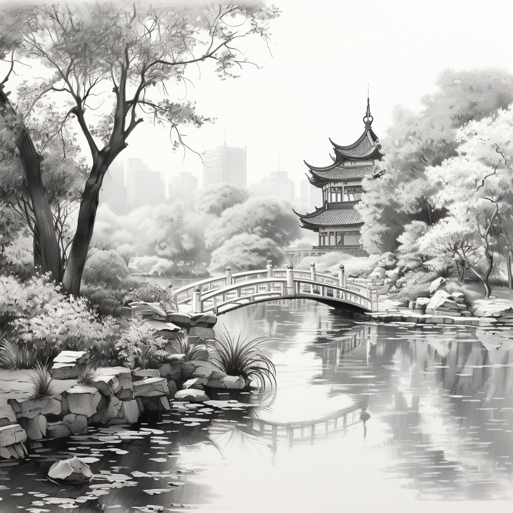 Beautiful ink wash painting of Suzhou gardens