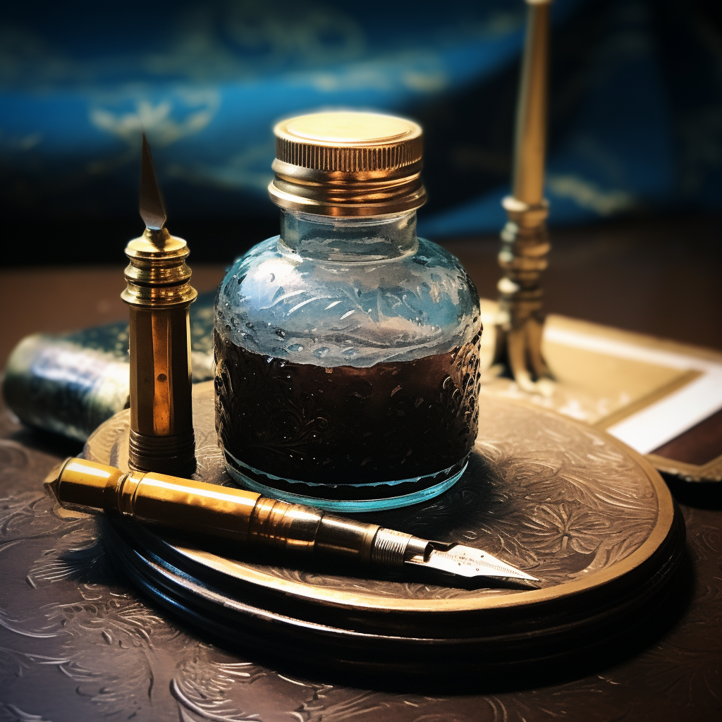 Inkwell with fountain pen and German style