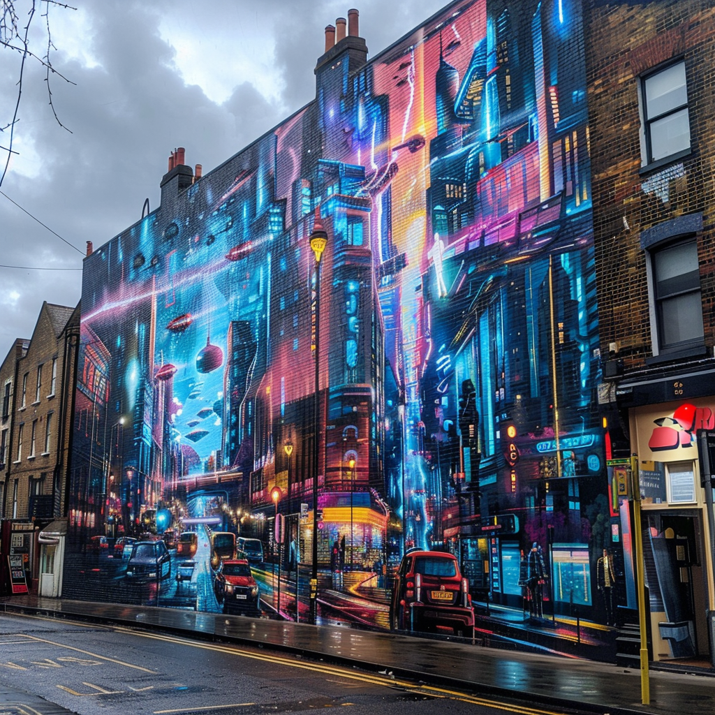 realistic street art mural Tron