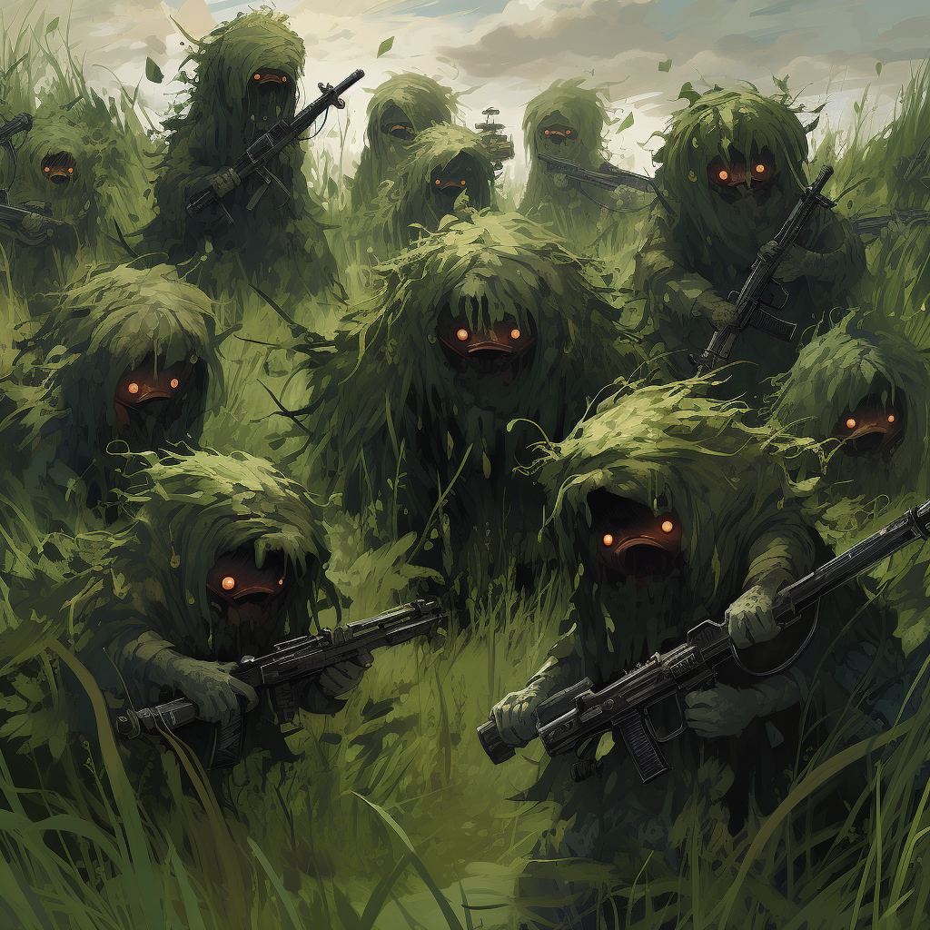 Soldiers in grass ghillie suits