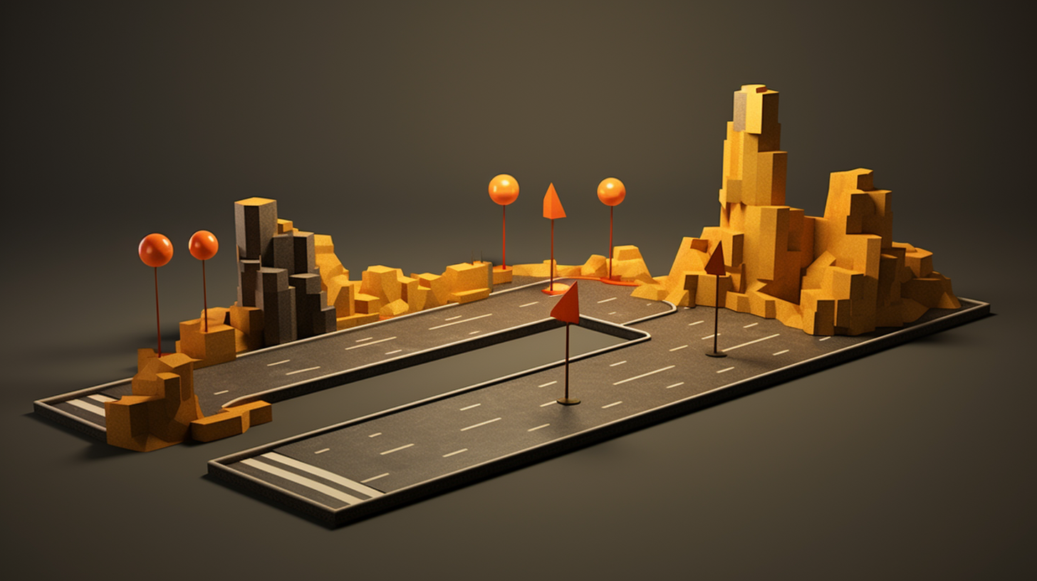 Minimalistic 3D Map Showing Innovation Roadblocks