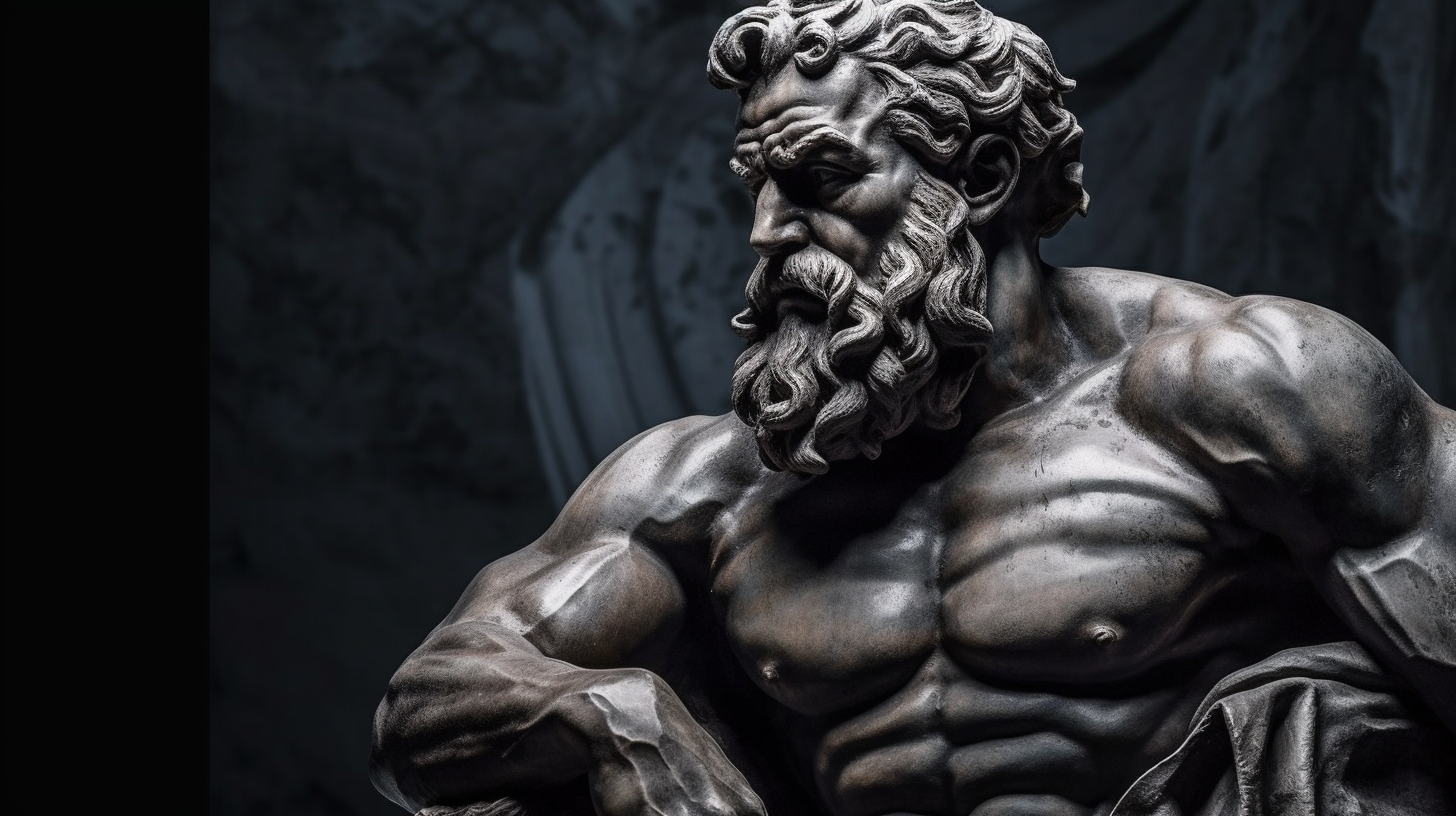 An insanely muscular and wise philosopher in an epic and stoic pose