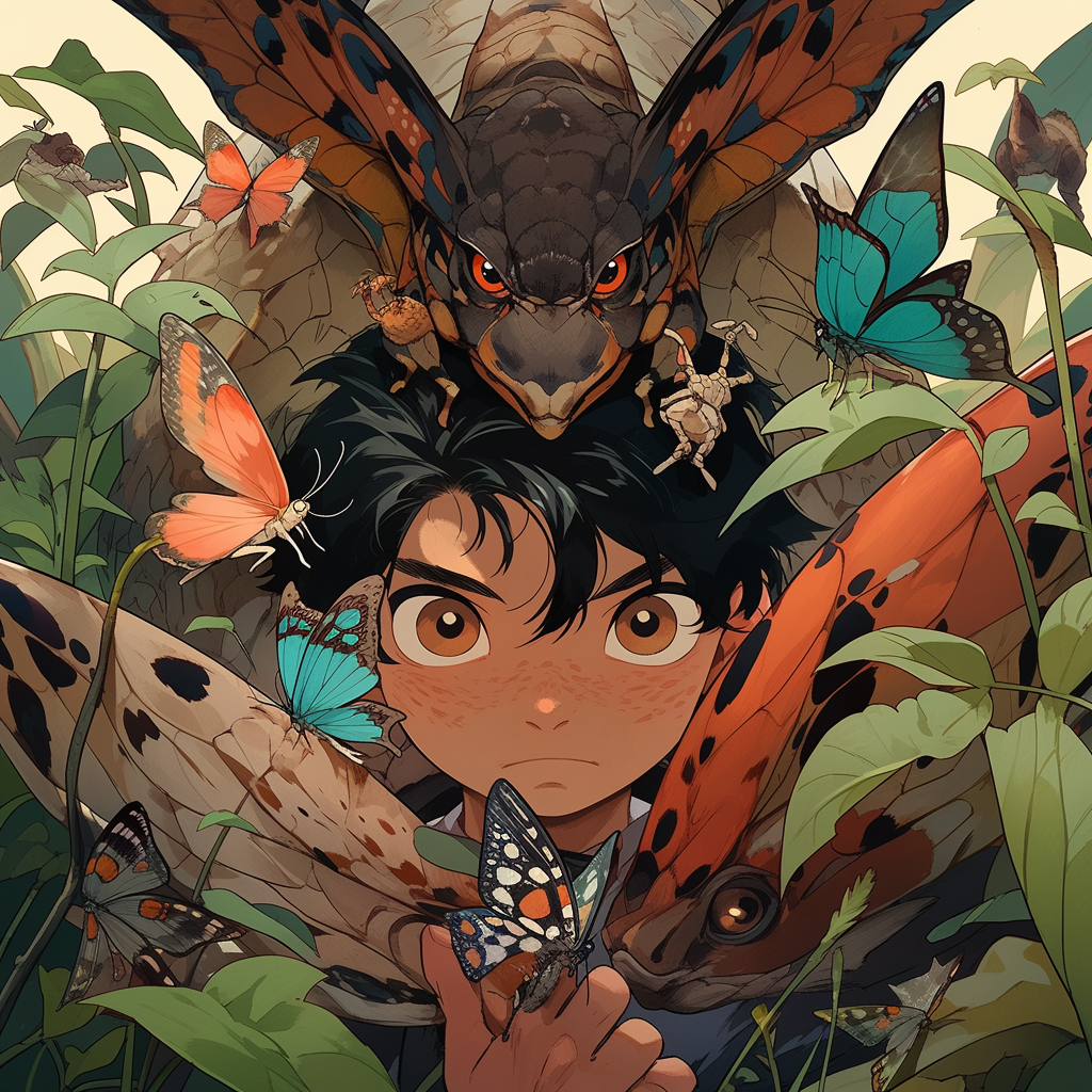 Indian boy with collection of giant insects