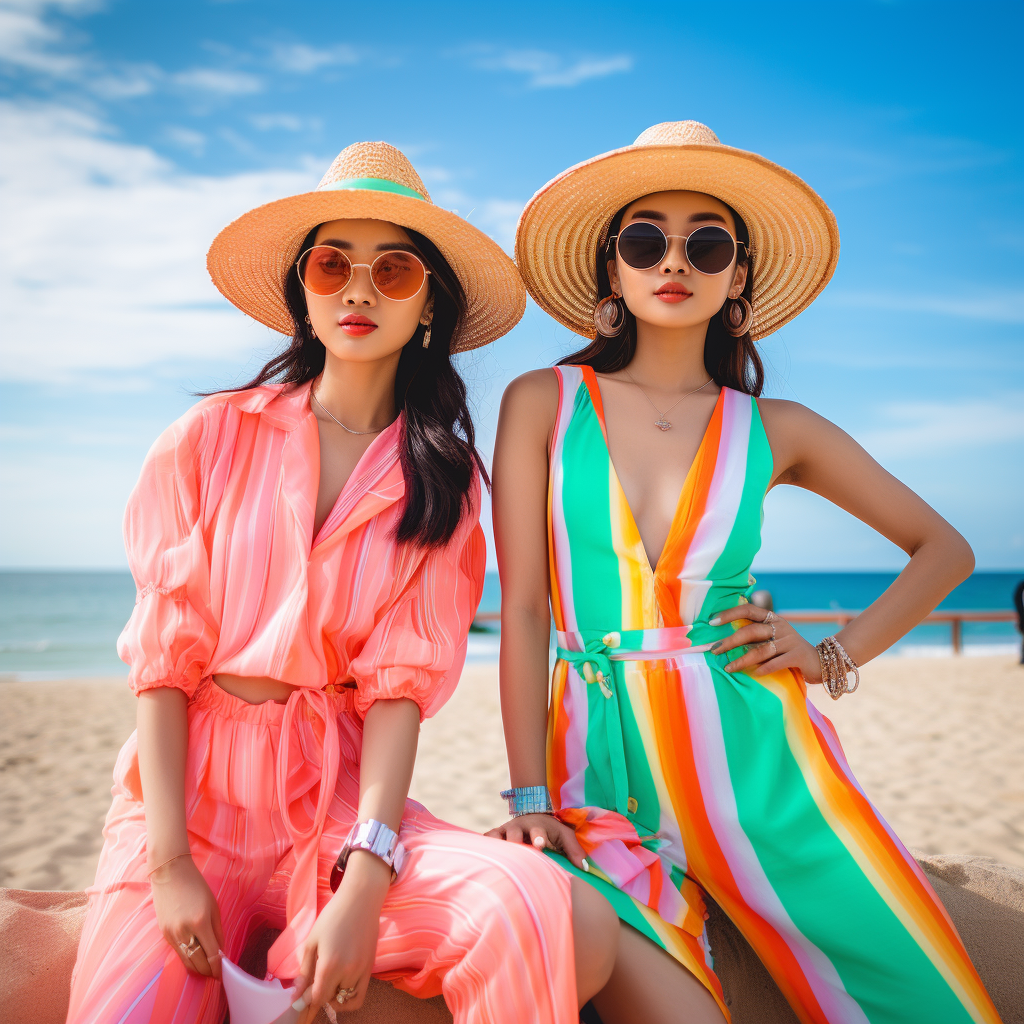 Asian woman influencer summer fashion photo