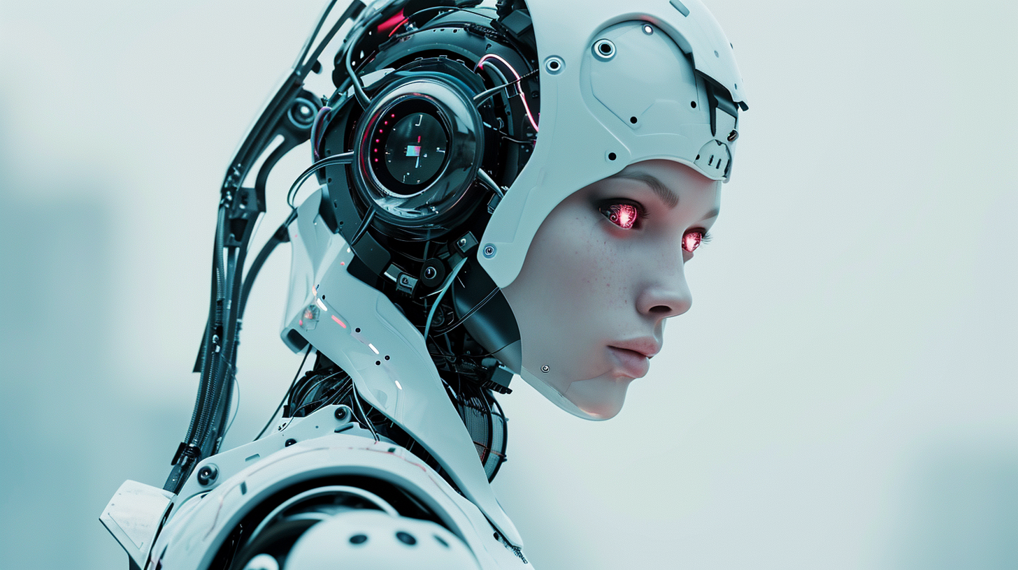 Female AI robot, organic and mechanical