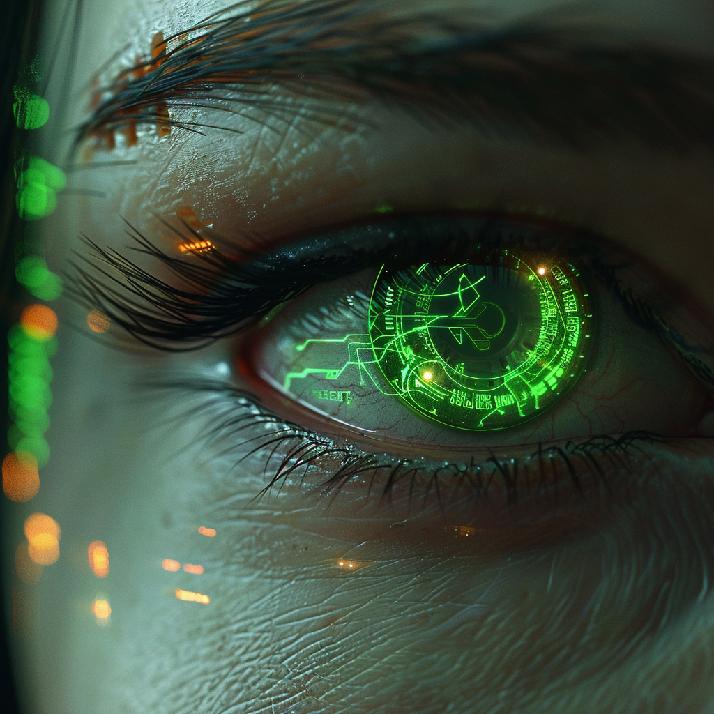 Cyborg female with green cyber eye