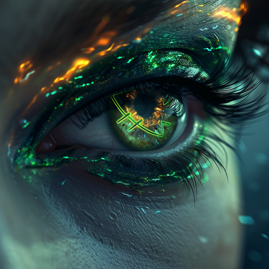 Intense cyborg female green eye